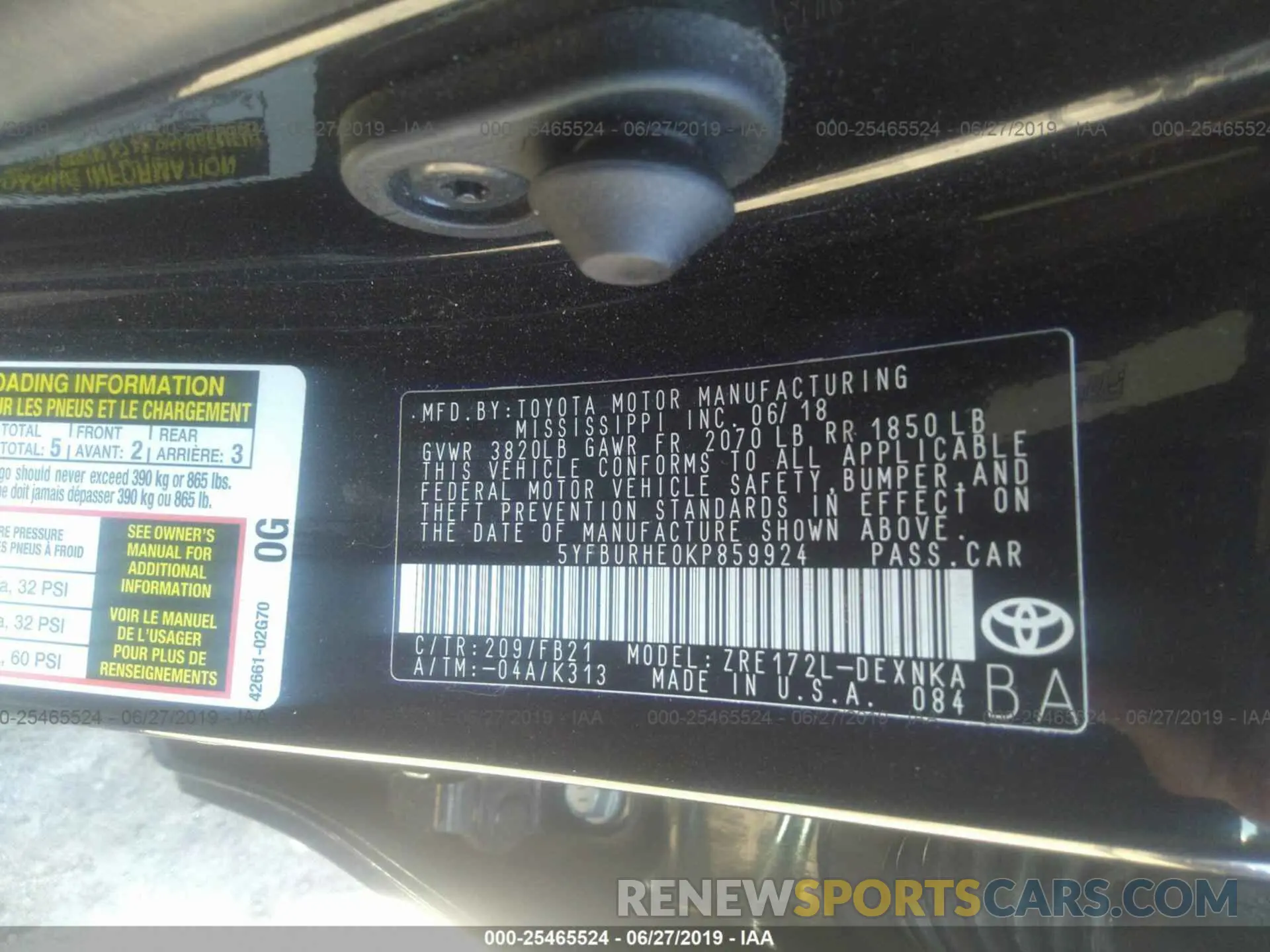 9 Photograph of a damaged car 5YFBURHE0KP859924 TOYOTA COROLLA 2019