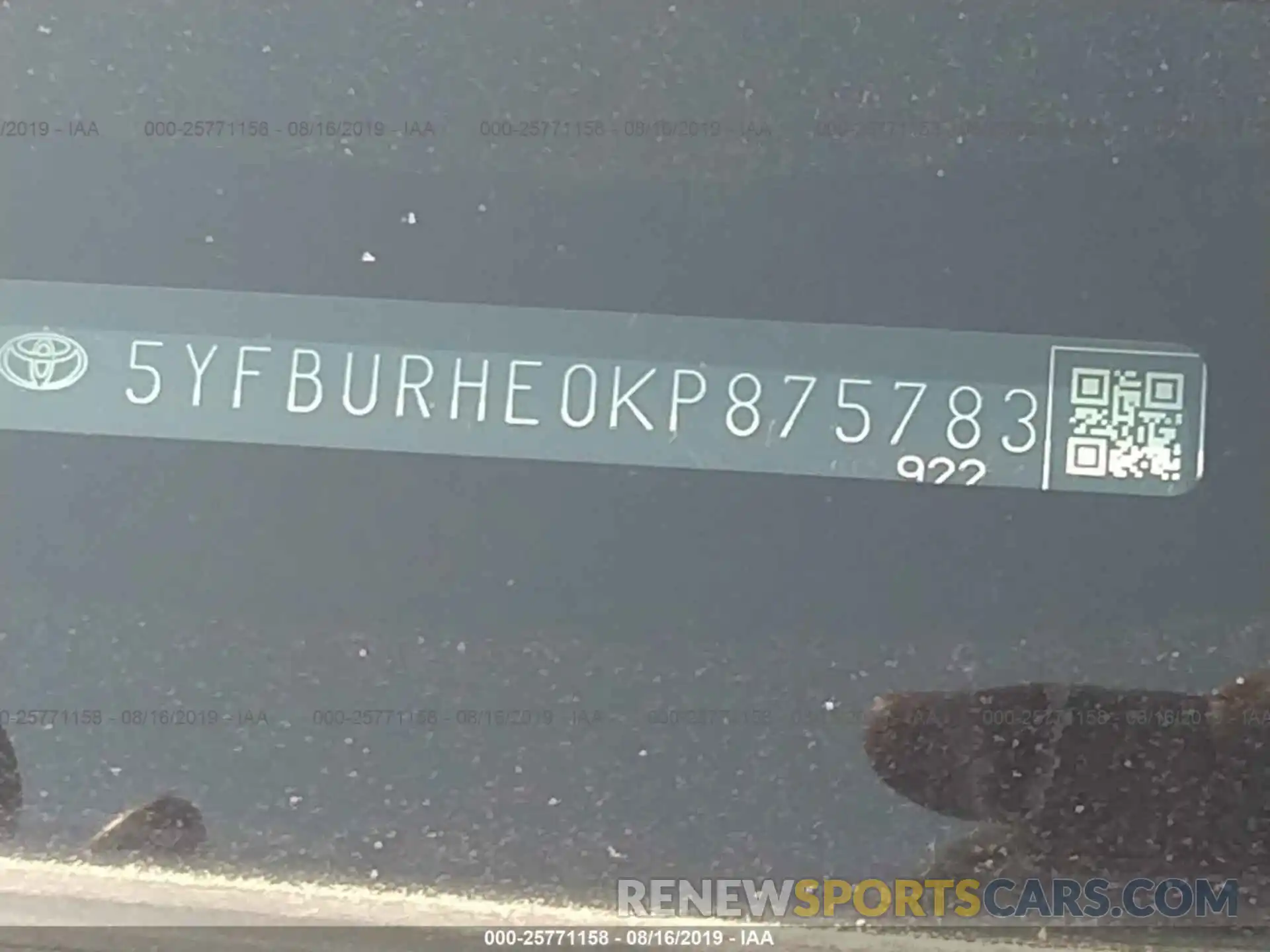 9 Photograph of a damaged car 5YFBURHE0KP875783 TOYOTA COROLLA 2019