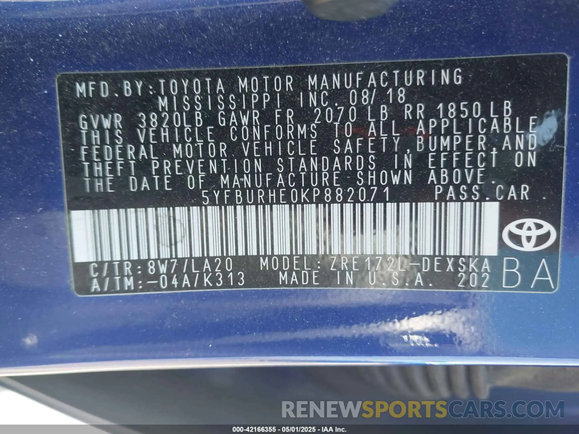 9 Photograph of a damaged car 5YFBURHE0KP882071 TOYOTA COROLLA 2019