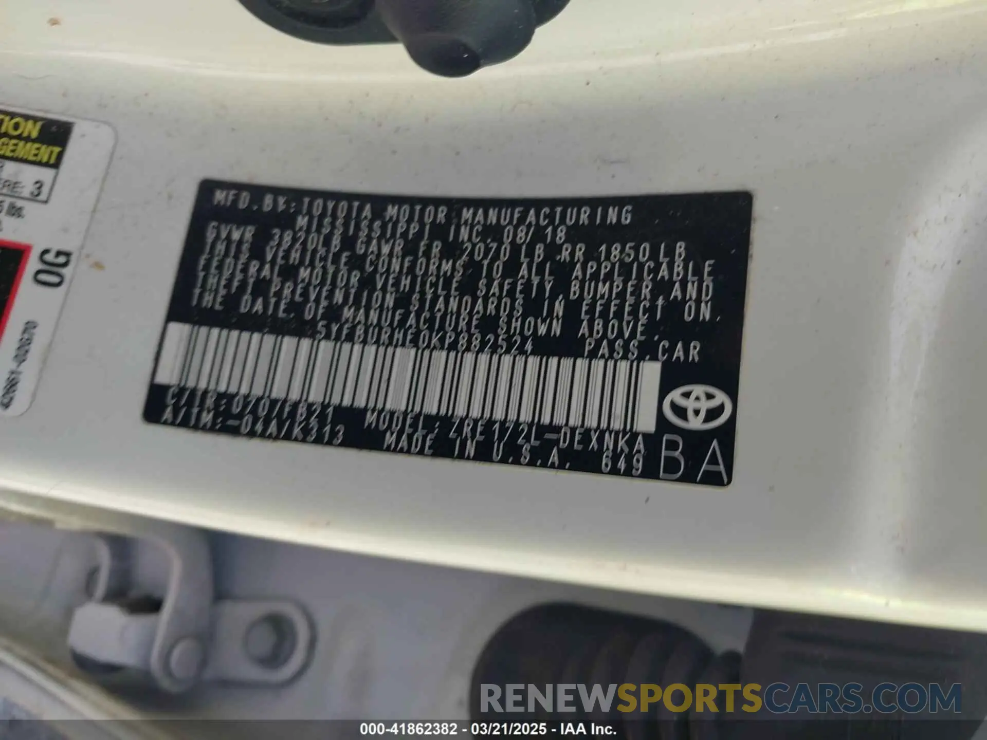 9 Photograph of a damaged car 5YFBURHE0KP882524 TOYOTA COROLLA 2019