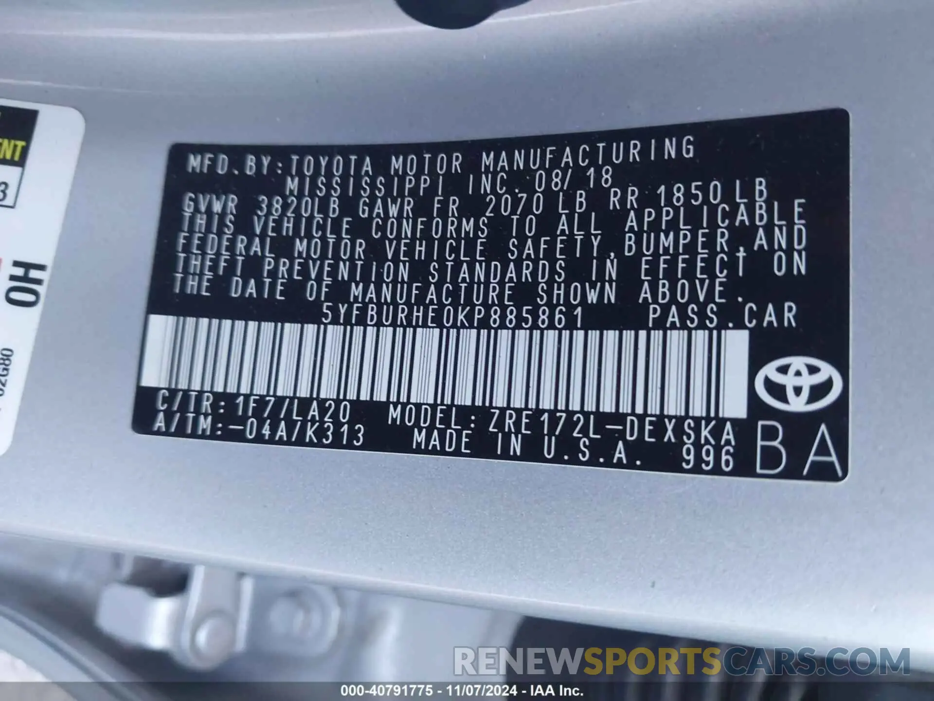 9 Photograph of a damaged car 5YFBURHE0KP885861 TOYOTA COROLLA 2019