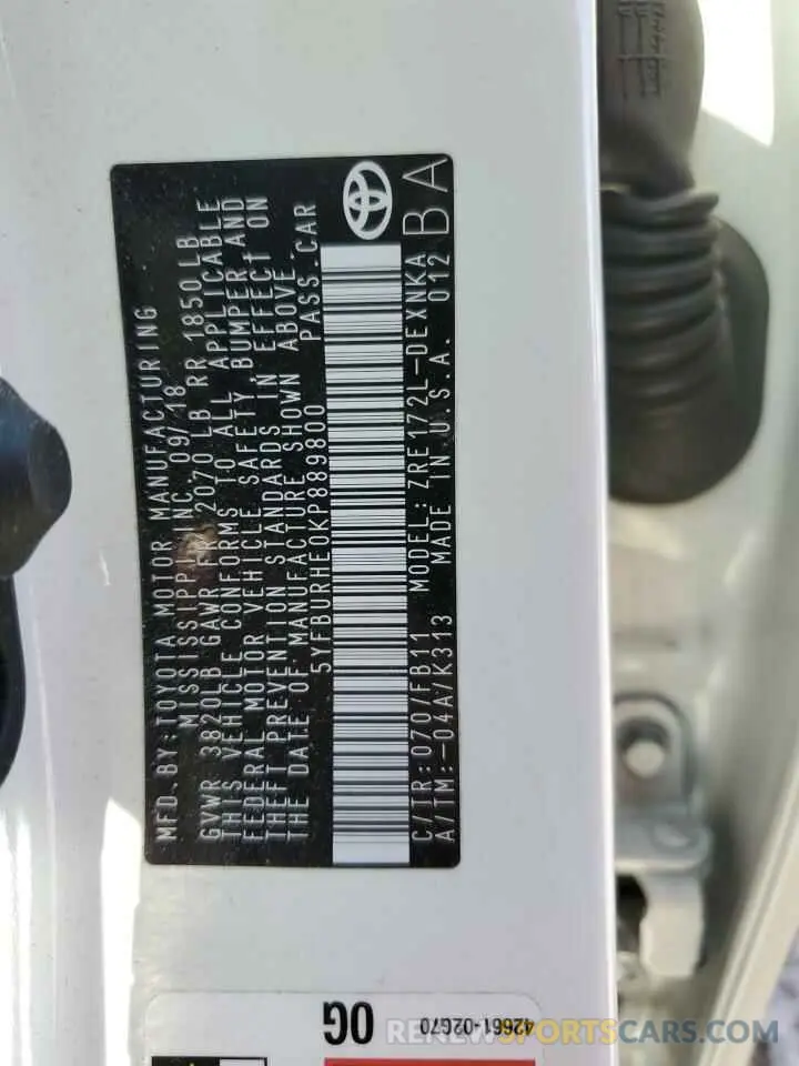 13 Photograph of a damaged car 5YFBURHE0KP889800 TOYOTA COROLLA 2019