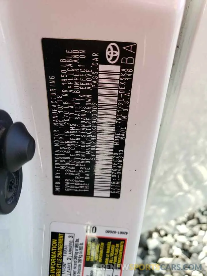 12 Photograph of a damaged car 5YFBURHE0KP903002 TOYOTA COROLLA 2019