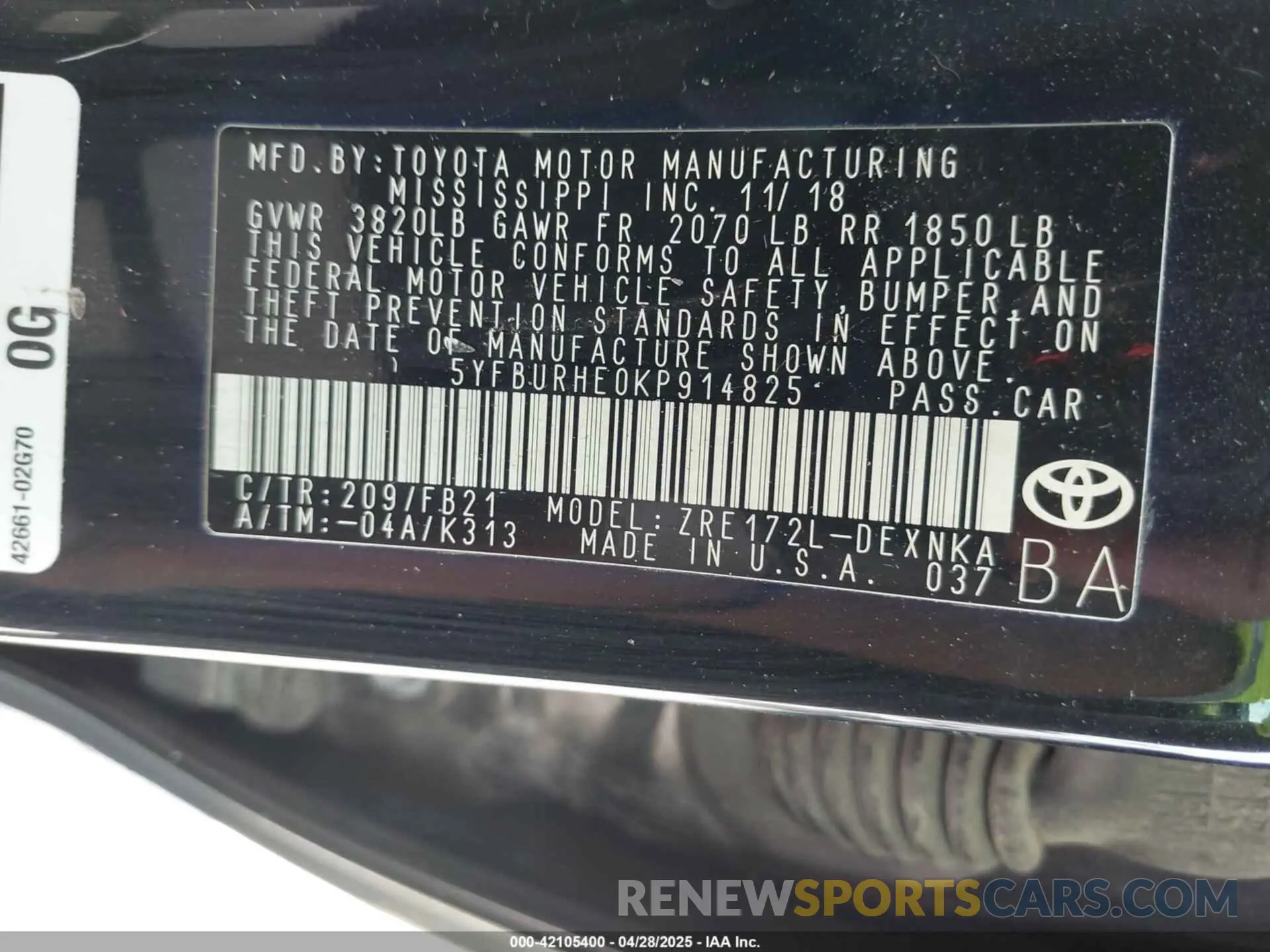 9 Photograph of a damaged car 5YFBURHE0KP914825 TOYOTA COROLLA 2019
