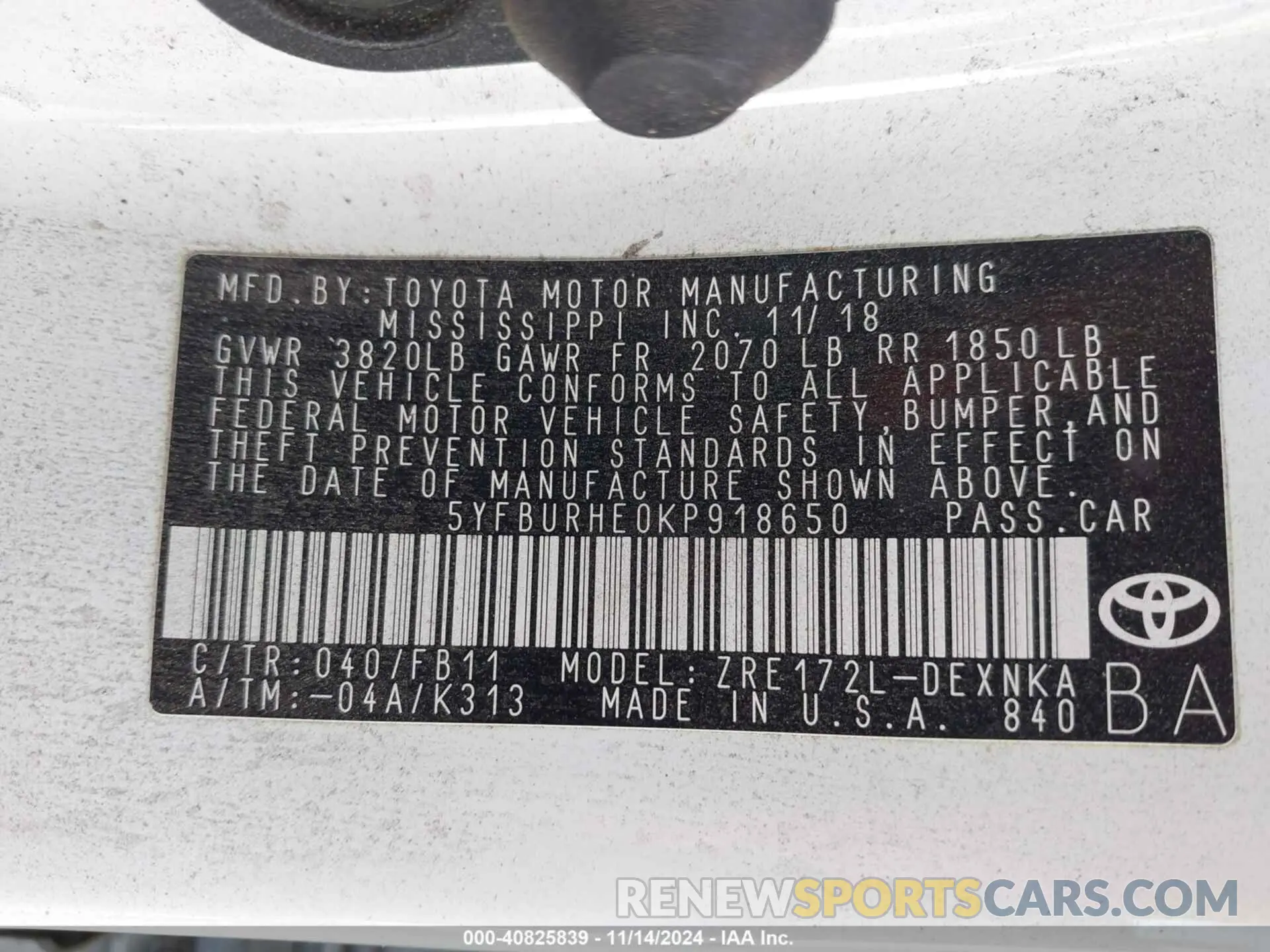 9 Photograph of a damaged car 5YFBURHE0KP918650 TOYOTA COROLLA 2019