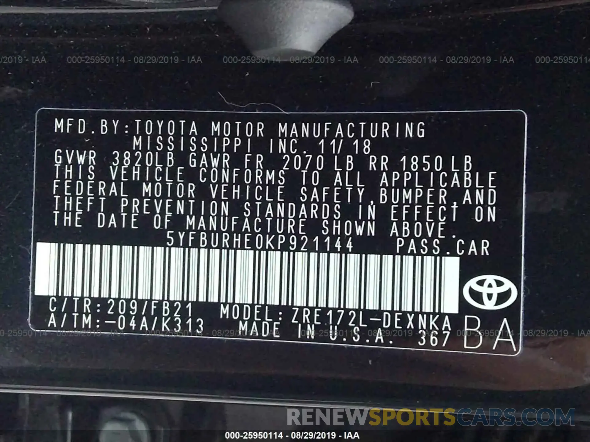 9 Photograph of a damaged car 5YFBURHE0KP921144 TOYOTA COROLLA 2019