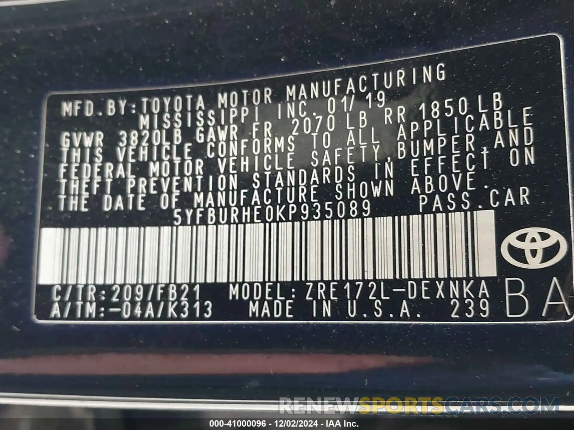 9 Photograph of a damaged car 5YFBURHE0KP935089 TOYOTA COROLLA 2019