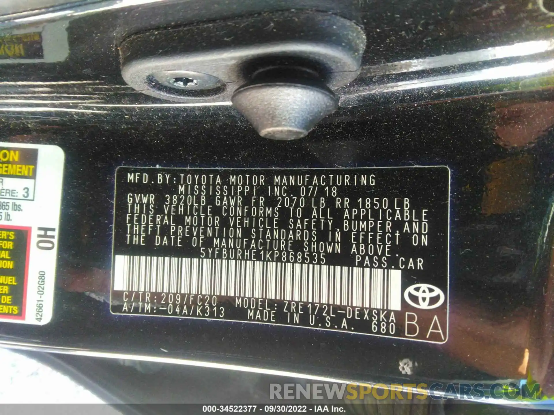 9 Photograph of a damaged car 5YFBURHE1KP868535 TOYOTA COROLLA 2019