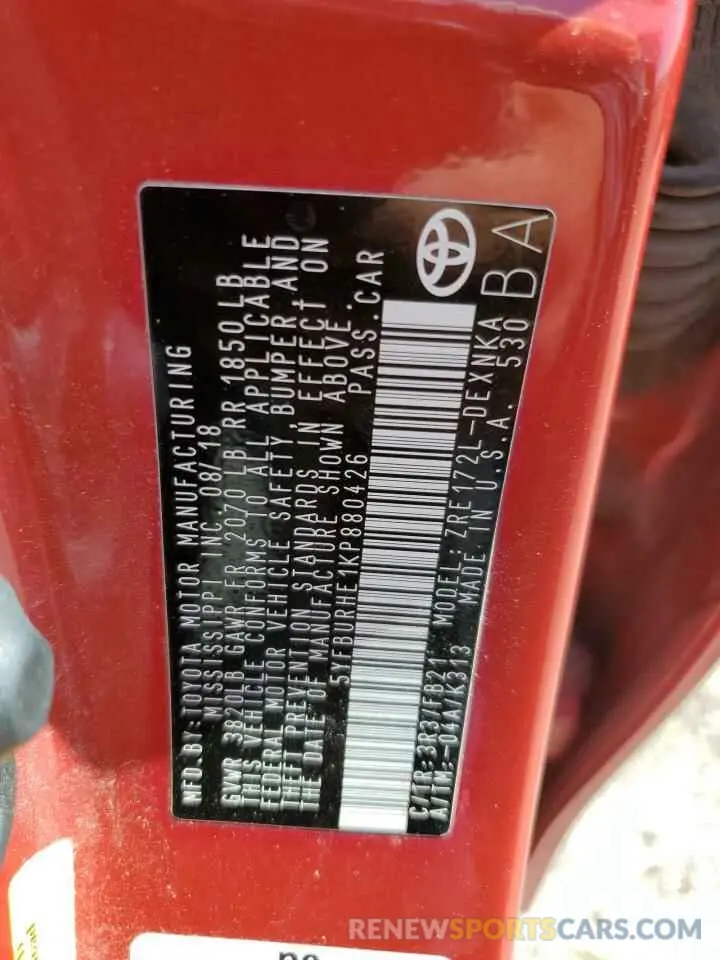 13 Photograph of a damaged car 5YFBURHE1KP880426 TOYOTA COROLLA 2019