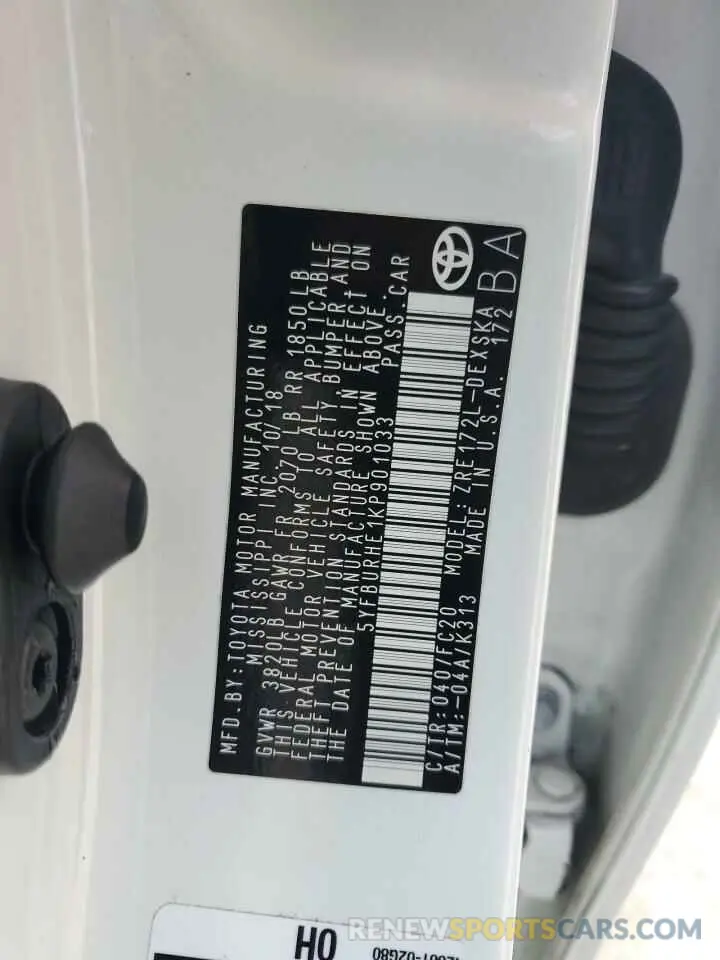 13 Photograph of a damaged car 5YFBURHE1KP901033 TOYOTA COROLLA 2019