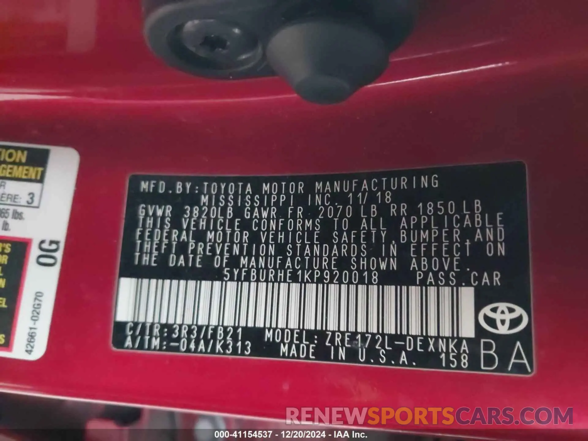 9 Photograph of a damaged car 5YFBURHE1KP920018 TOYOTA COROLLA 2019