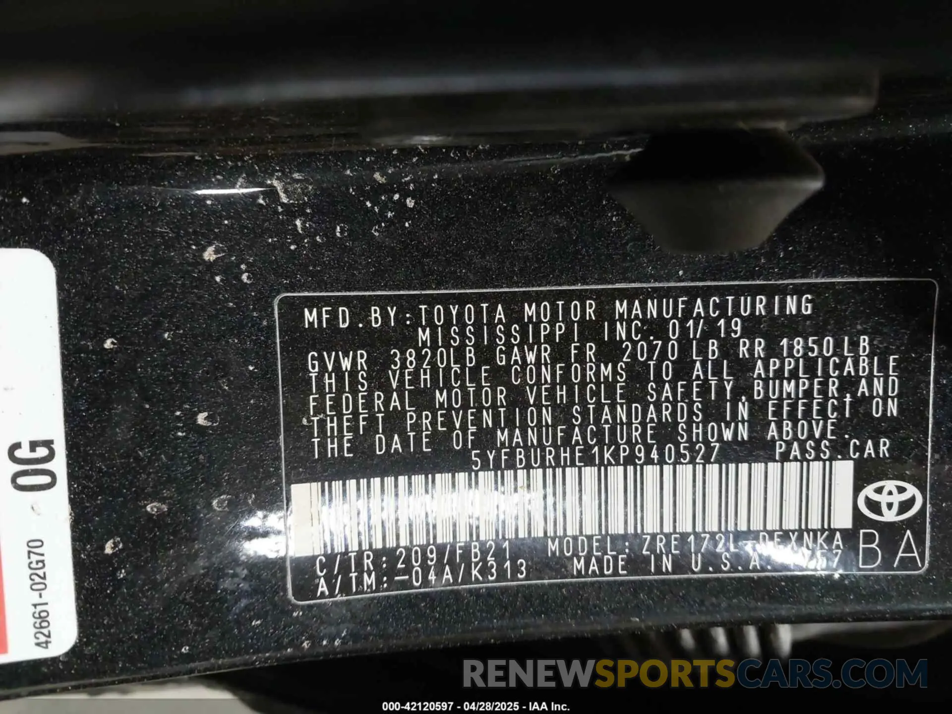9 Photograph of a damaged car 5YFBURHE1KP940527 TOYOTA COROLLA 2019