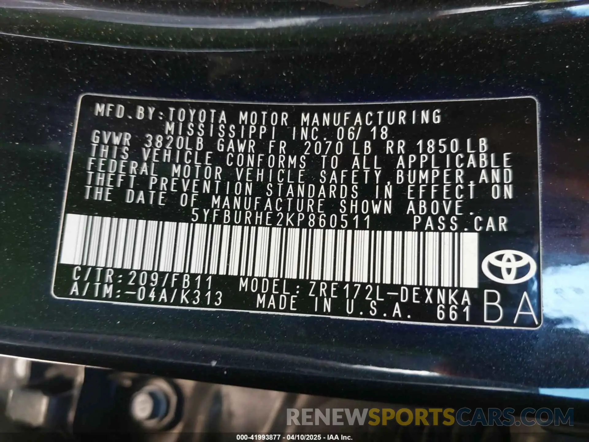 9 Photograph of a damaged car 5YFBURHE2KP860511 TOYOTA COROLLA 2019