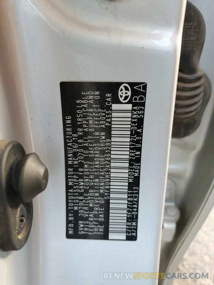 12 Photograph of a damaged car 5YFBURHE2KP861299 TOYOTA COROLLA 2019