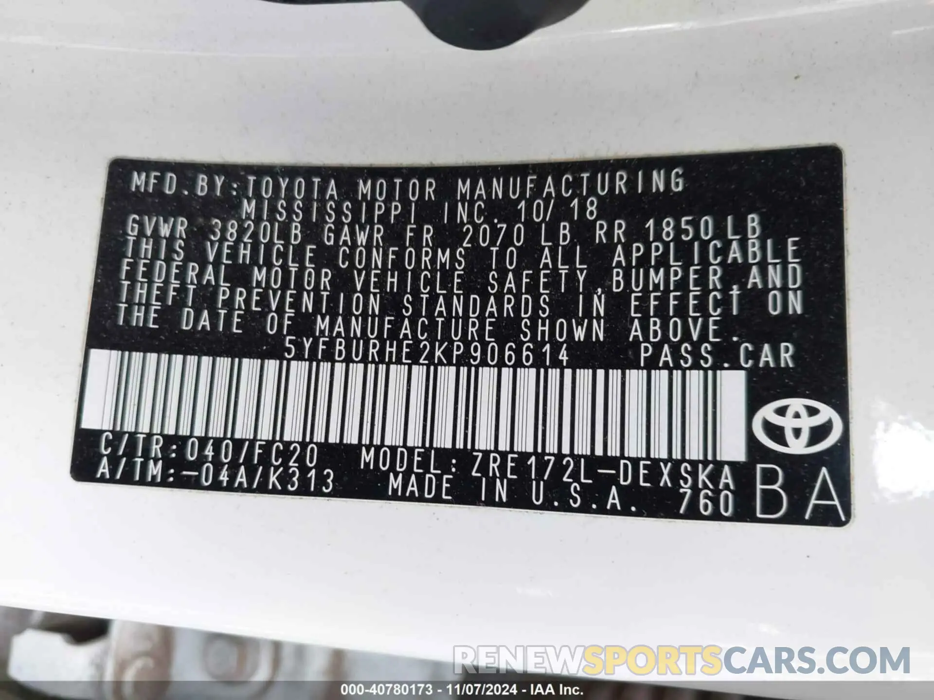 9 Photograph of a damaged car 5YFBURHE2KP906614 TOYOTA COROLLA 2019