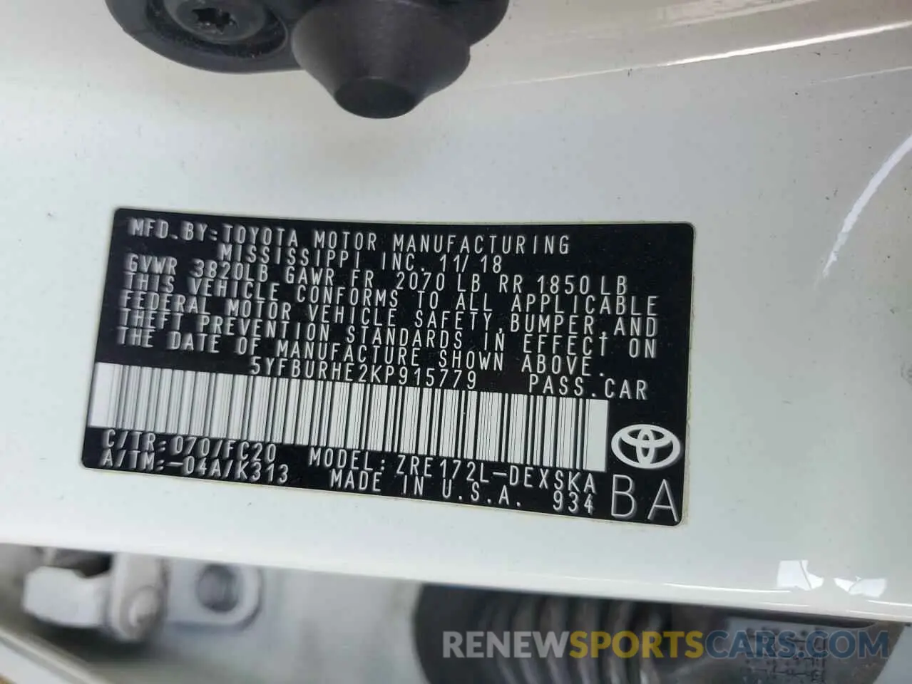 14 Photograph of a damaged car 5YFBURHE2KP915779 TOYOTA COROLLA 2019