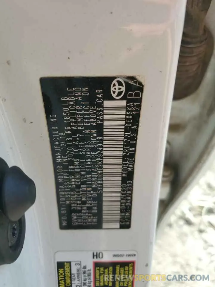 12 Photograph of a damaged car 5YFBURHE2KP924918 TOYOTA COROLLA 2019