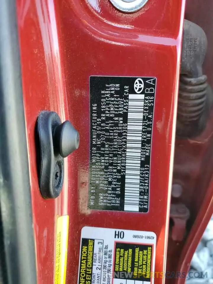 12 Photograph of a damaged car 5YFBURHE2KP939306 TOYOTA COROLLA 2019