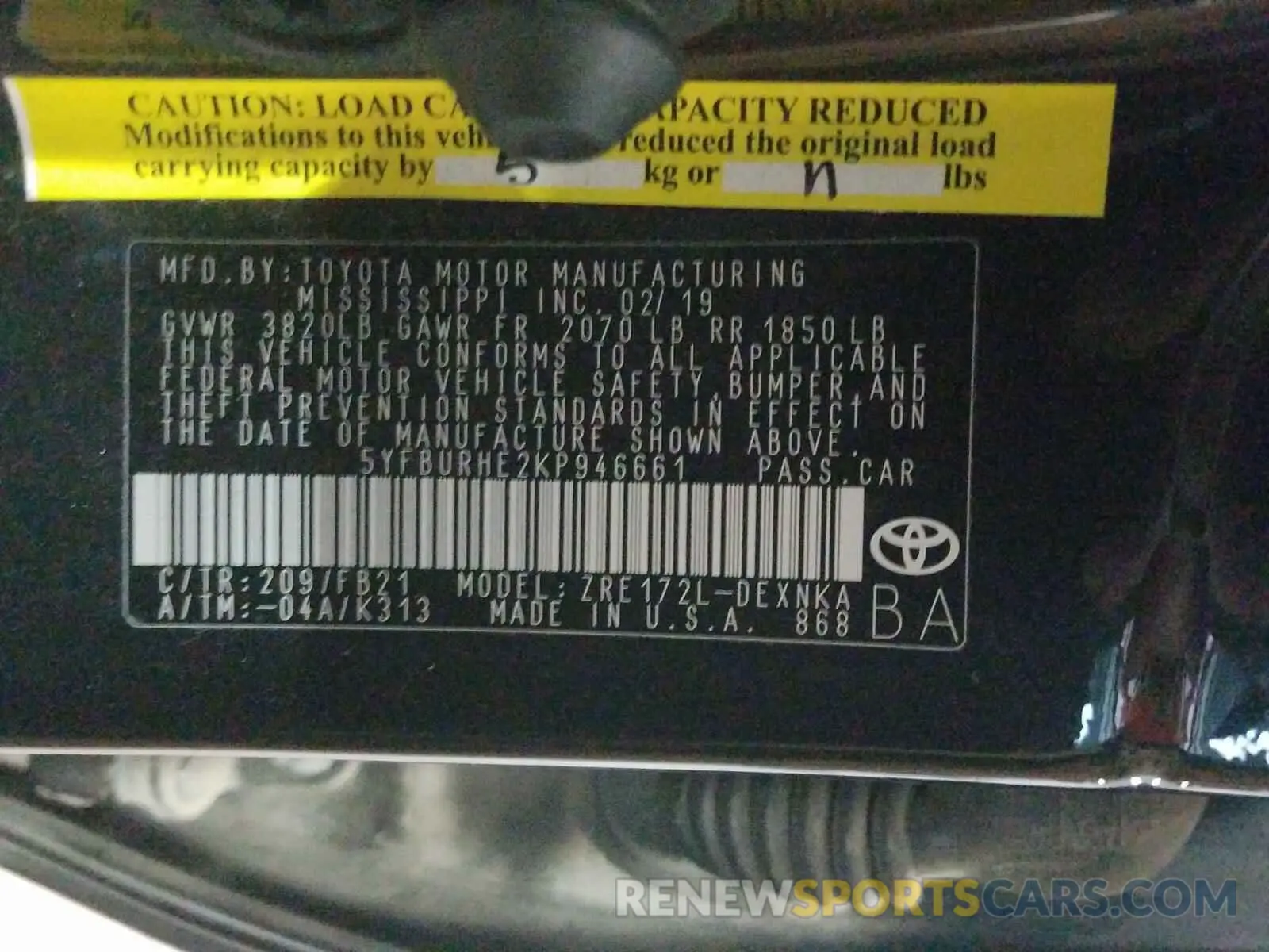 10 Photograph of a damaged car 5YFBURHE2KP946661 TOYOTA COROLLA 2019