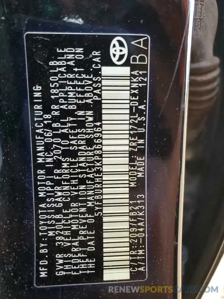 12 Photograph of a damaged car 5YFBURHE3KP866964 TOYOTA COROLLA 2019