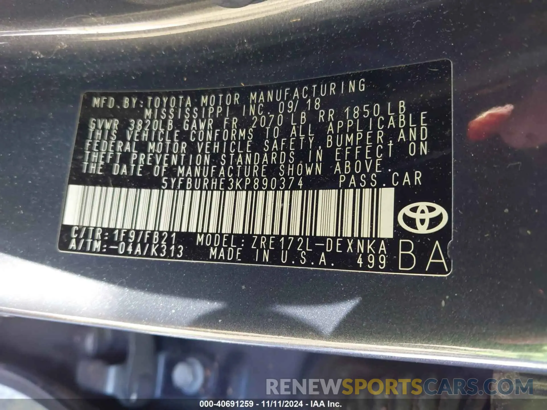 9 Photograph of a damaged car 5YFBURHE3KP890374 TOYOTA COROLLA 2019