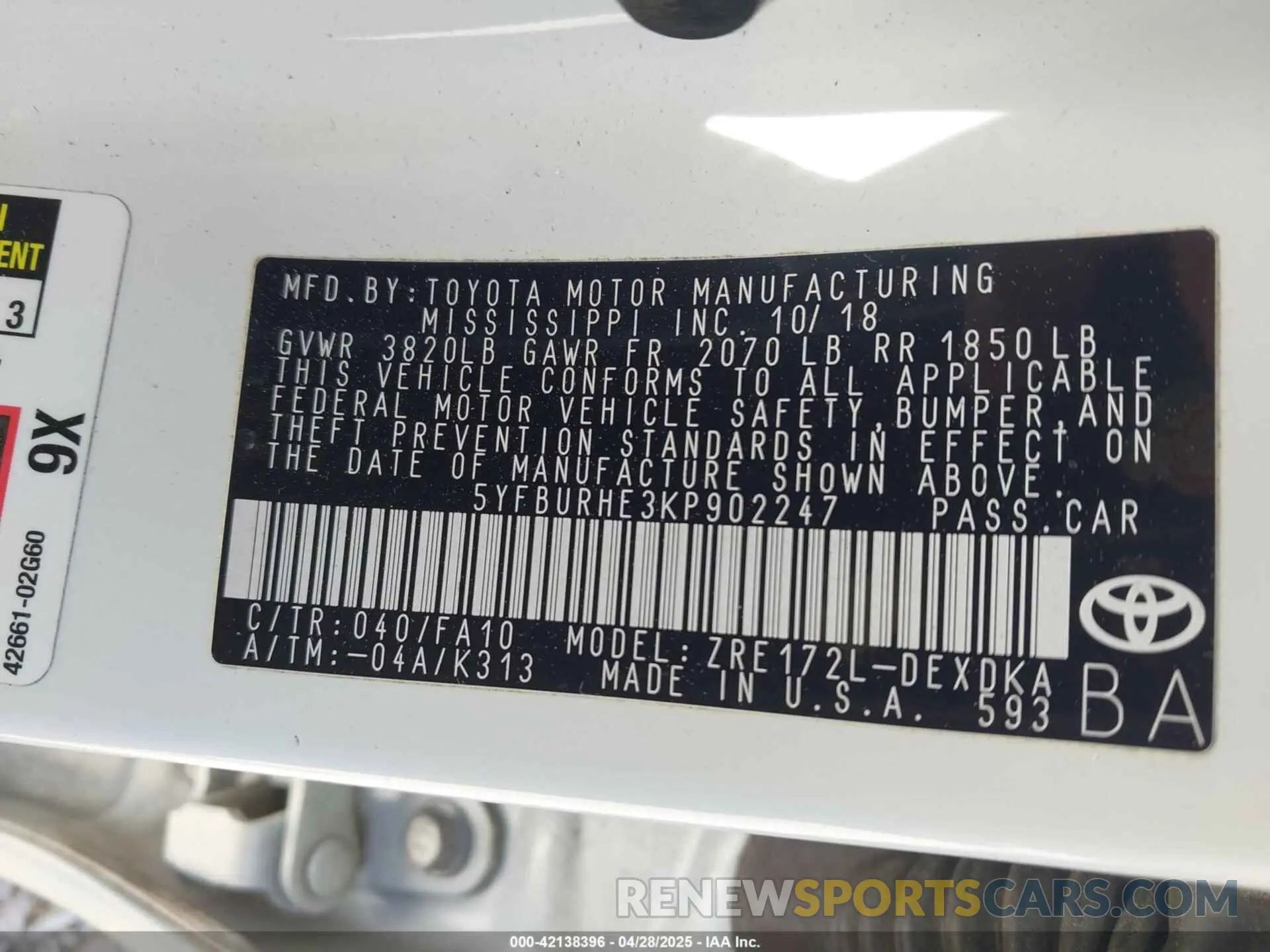 9 Photograph of a damaged car 5YFBURHE3KP902247 TOYOTA COROLLA 2019