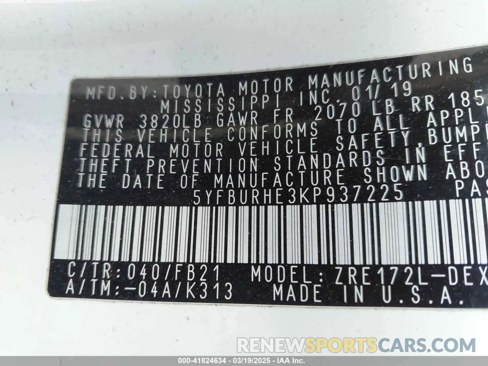9 Photograph of a damaged car 5YFBURHE3KP937225 TOYOTA COROLLA 2019