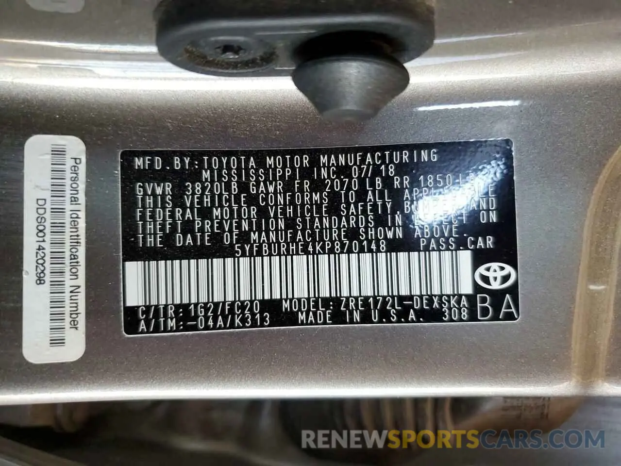 13 Photograph of a damaged car 5YFBURHE4KP870148 TOYOTA COROLLA 2019