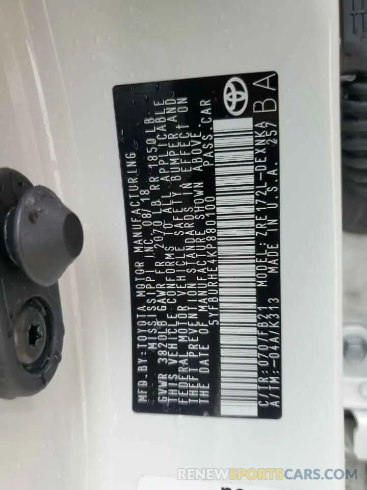 13 Photograph of a damaged car 5YFBURHE4KP880100 TOYOTA COROLLA 2019