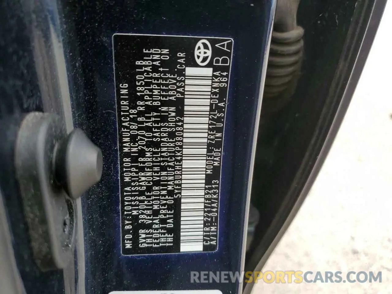 12 Photograph of a damaged car 5YFBURHE4KP880842 TOYOTA COROLLA 2019