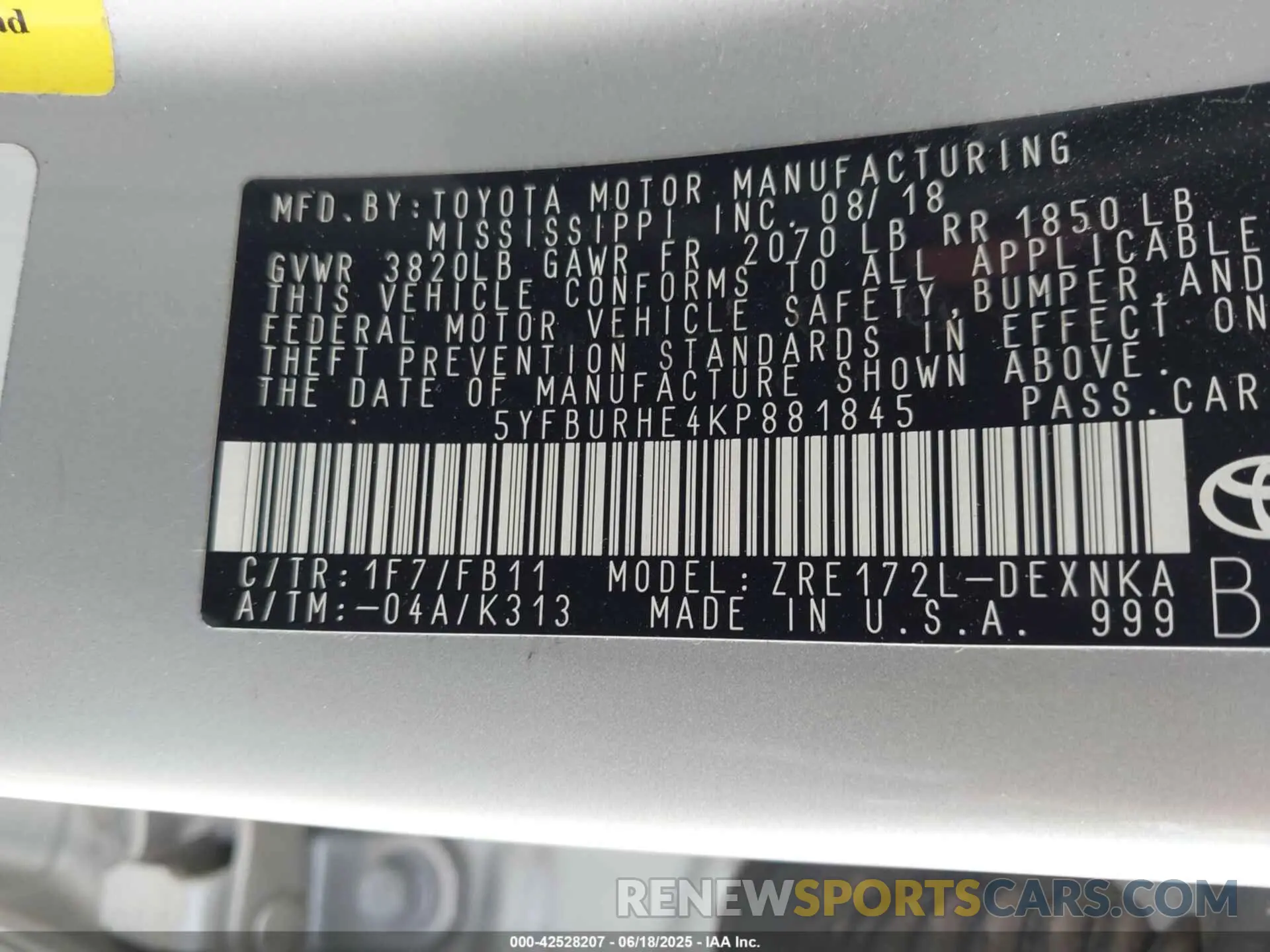 9 Photograph of a damaged car 5YFBURHE4KP881845 TOYOTA COROLLA 2019