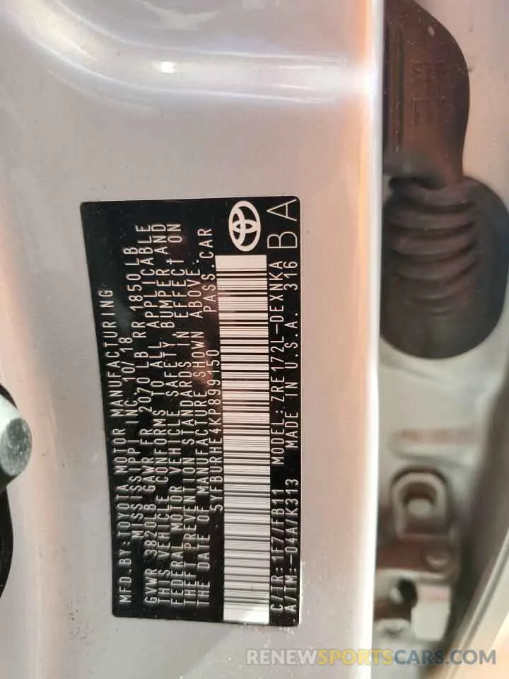 12 Photograph of a damaged car 5YFBURHE4KP899150 TOYOTA COROLLA 2019