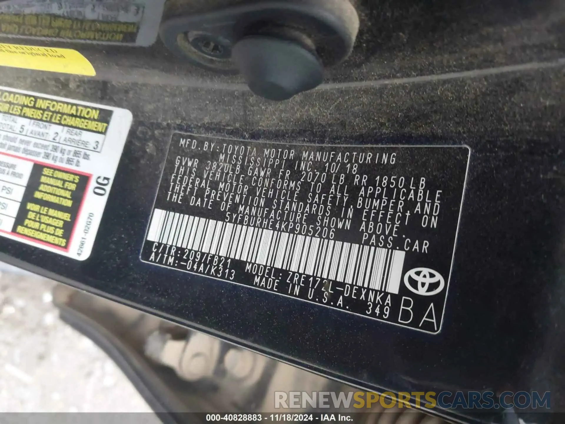 9 Photograph of a damaged car 5YFBURHE4KP905206 TOYOTA COROLLA 2019