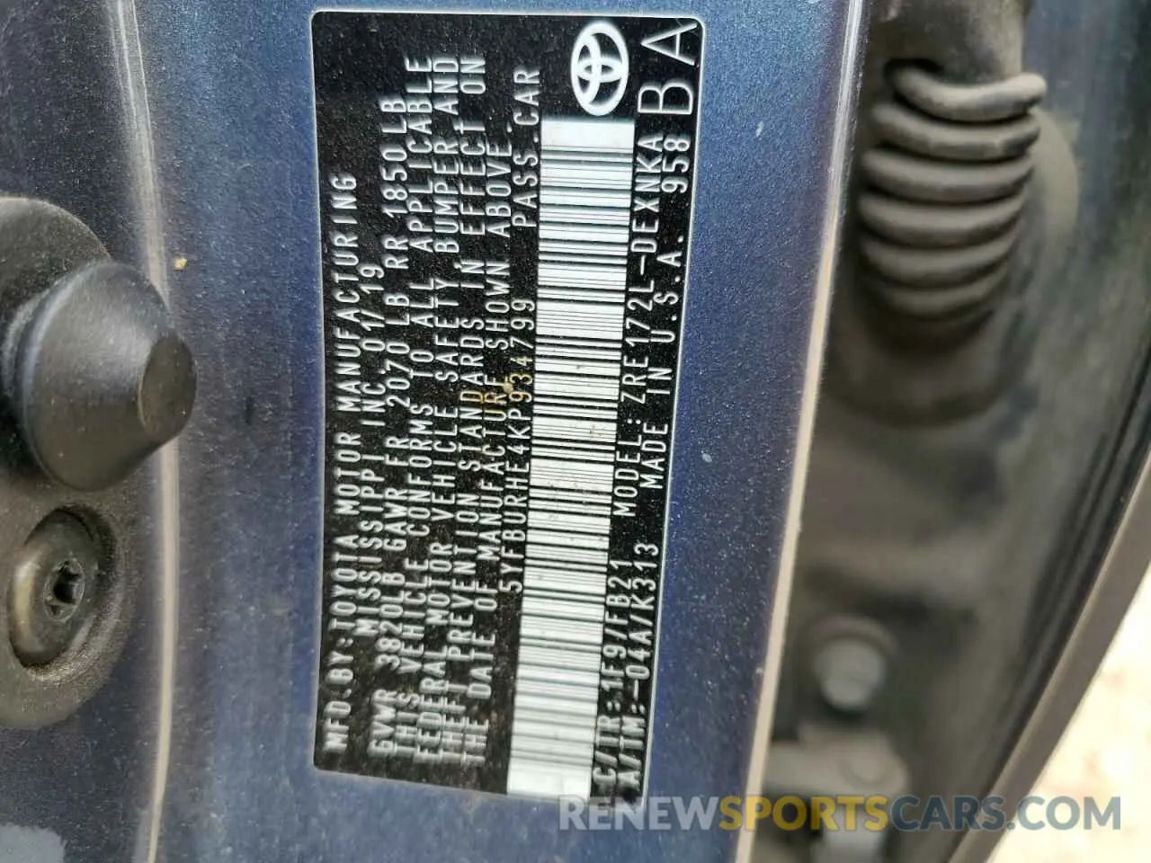 13 Photograph of a damaged car 5YFBURHE4KP934799 TOYOTA COROLLA 2019