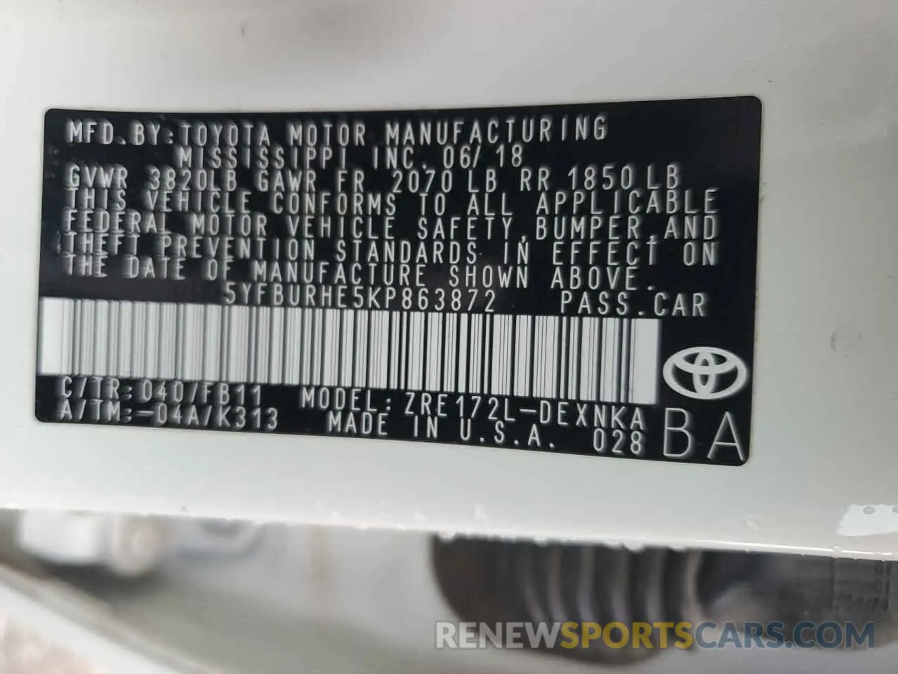 15 Photograph of a damaged car 5YFBURHE5KP863872 TOYOTA COROLLA 2019