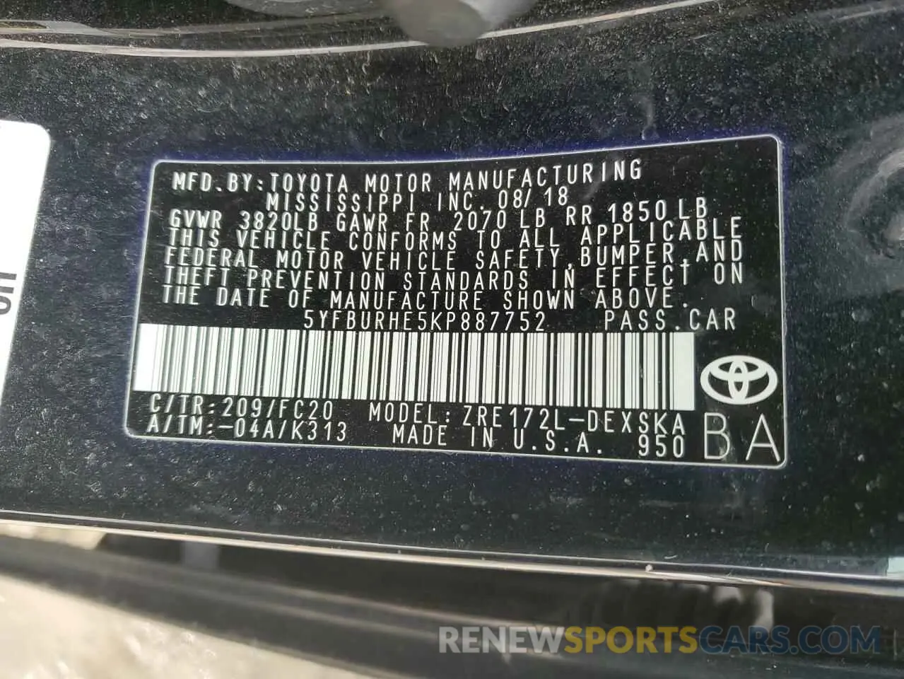 15 Photograph of a damaged car 5YFBURHE5KP887752 TOYOTA COROLLA 2019