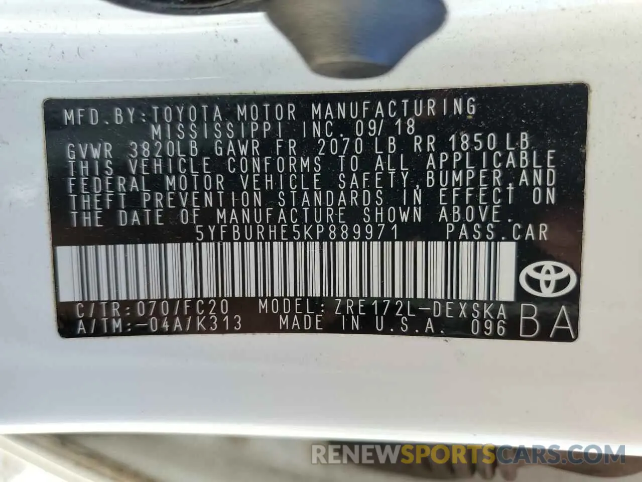 14 Photograph of a damaged car 5YFBURHE5KP889971 TOYOTA COROLLA 2019