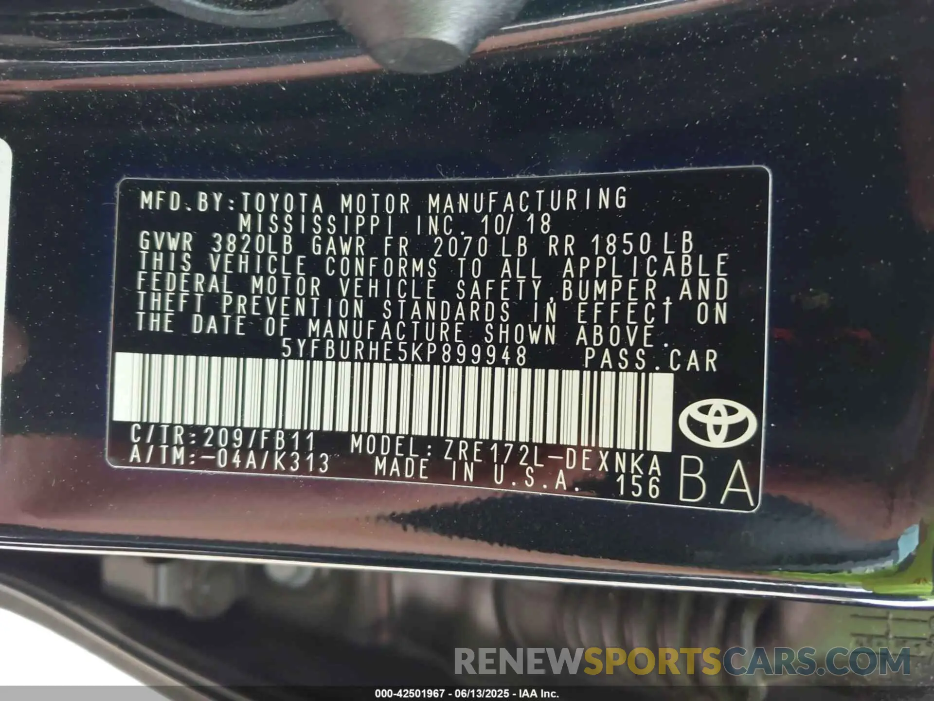 9 Photograph of a damaged car 5YFBURHE5KP899948 TOYOTA COROLLA 2019