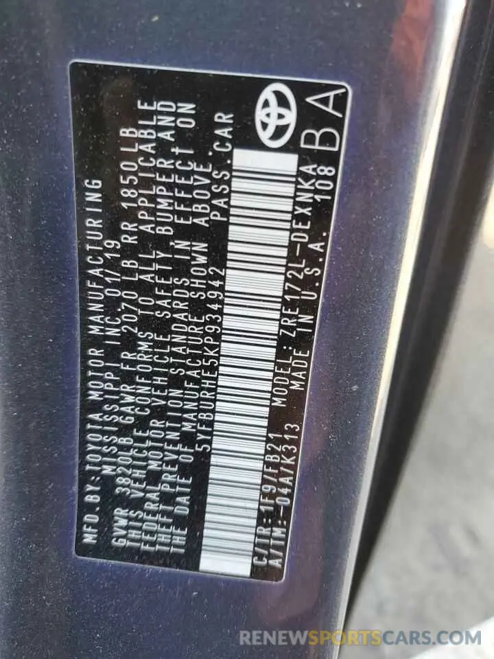 14 Photograph of a damaged car 5YFBURHE5KP934942 TOYOTA COROLLA 2019