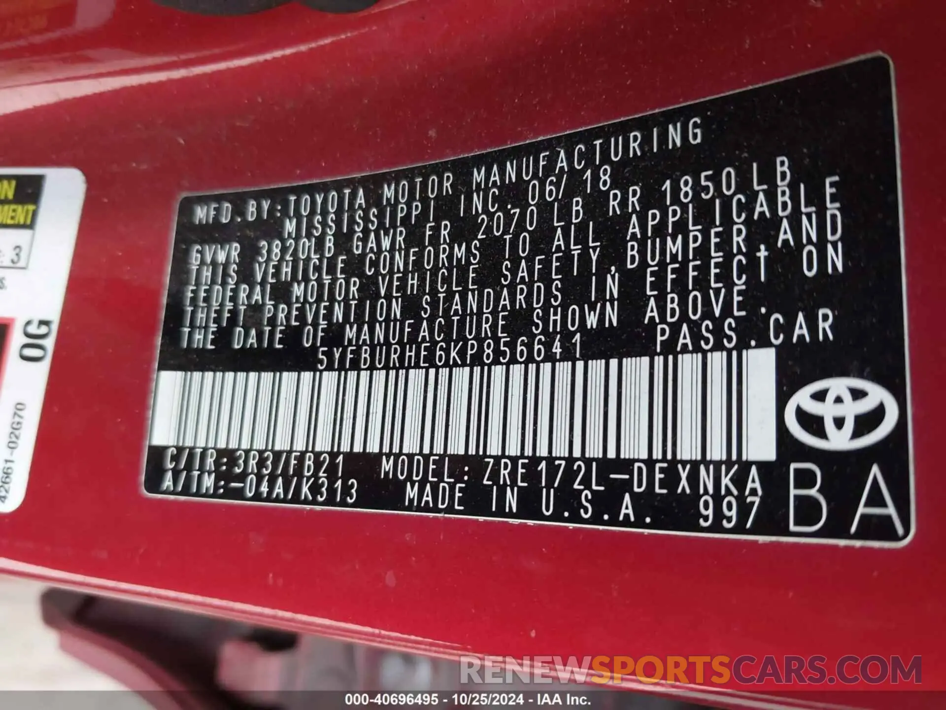 9 Photograph of a damaged car 5YFBURHE6KP856641 TOYOTA COROLLA 2019