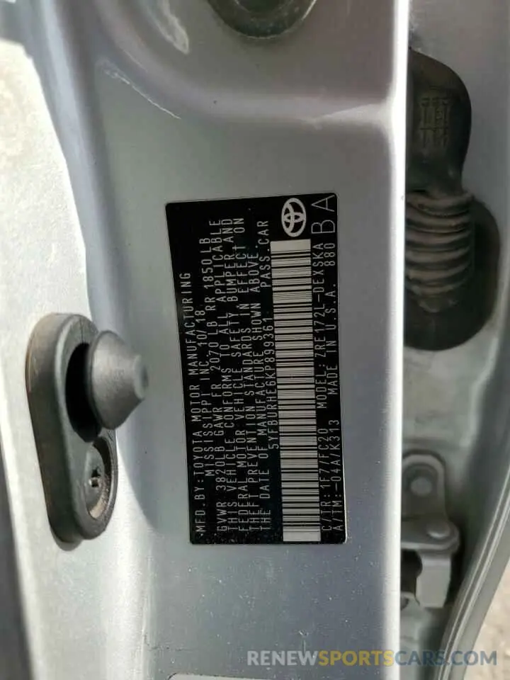 13 Photograph of a damaged car 5YFBURHE6KP899361 TOYOTA COROLLA 2019