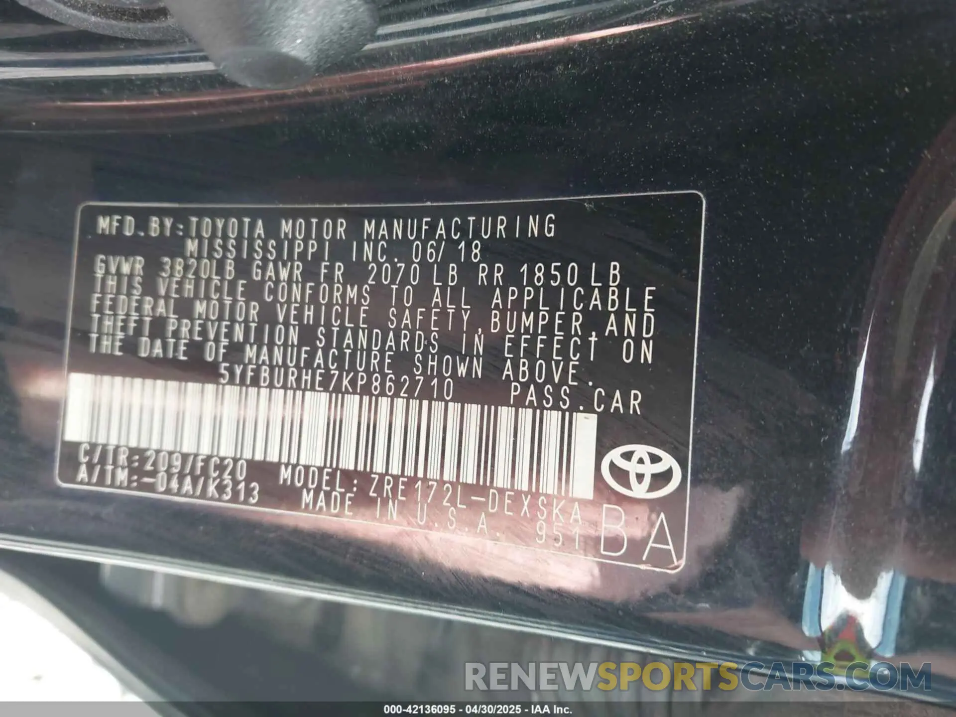 9 Photograph of a damaged car 5YFBURHE7KP862710 TOYOTA COROLLA 2019