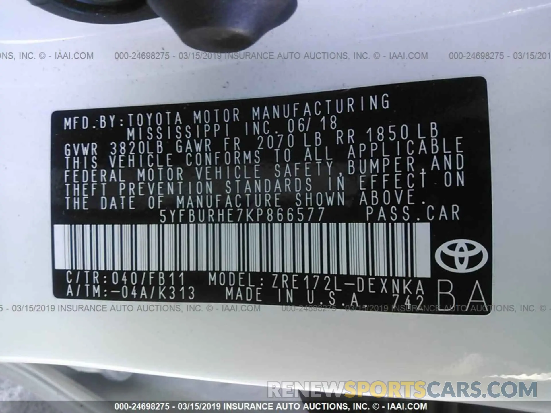 9 Photograph of a damaged car 5YFBURHE7KP866577 TOYOTA COROLLA 2019