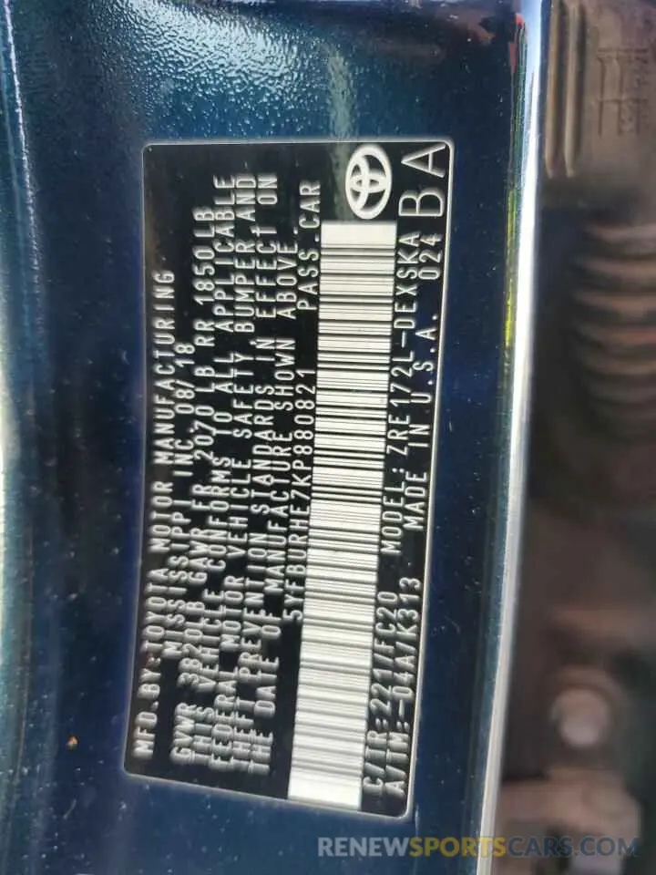13 Photograph of a damaged car 5YFBURHE7KP880821 TOYOTA COROLLA 2019