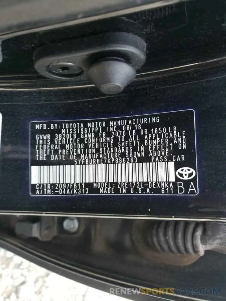 10 Photograph of a damaged car 5YFBURHE7KP886263 TOYOTA COROLLA 2019
