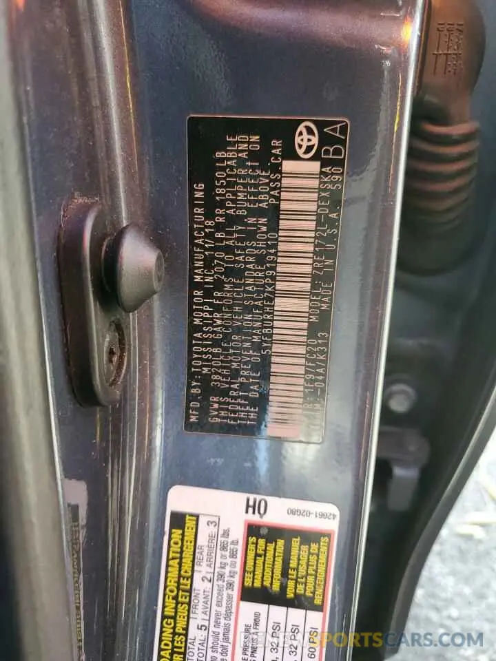 15 Photograph of a damaged car 5YFBURHE7KP919410 TOYOTA COROLLA 2019