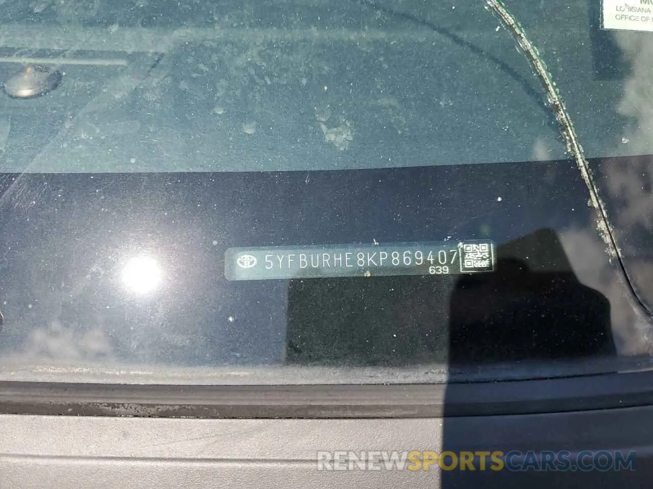 12 Photograph of a damaged car 5YFBURHE8KP869407 TOYOTA COROLLA 2019