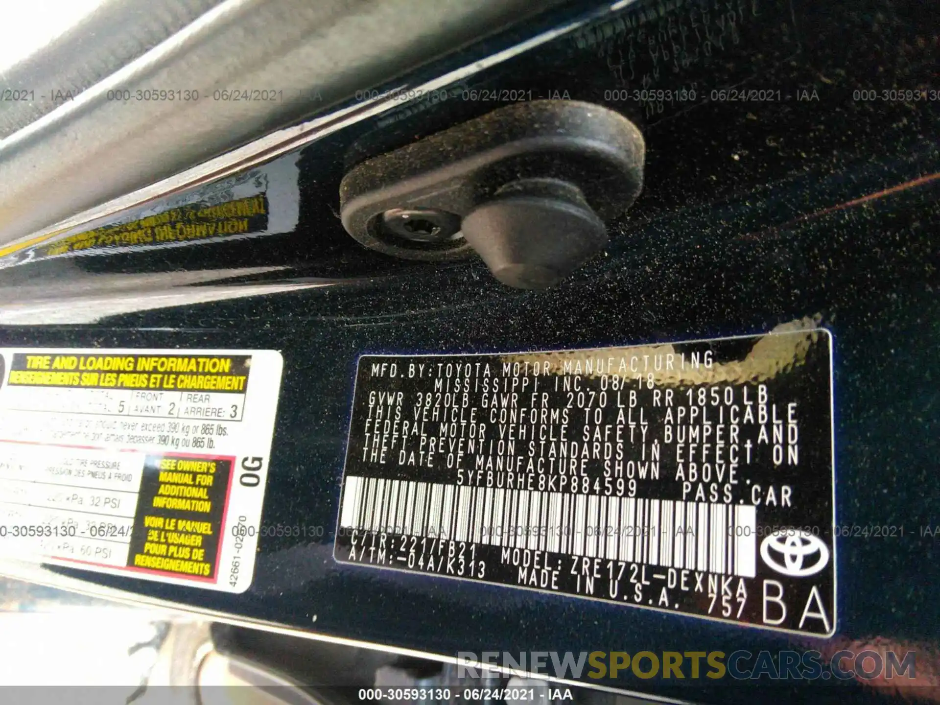 9 Photograph of a damaged car 5YFBURHE8KP884599 TOYOTA COROLLA 2019