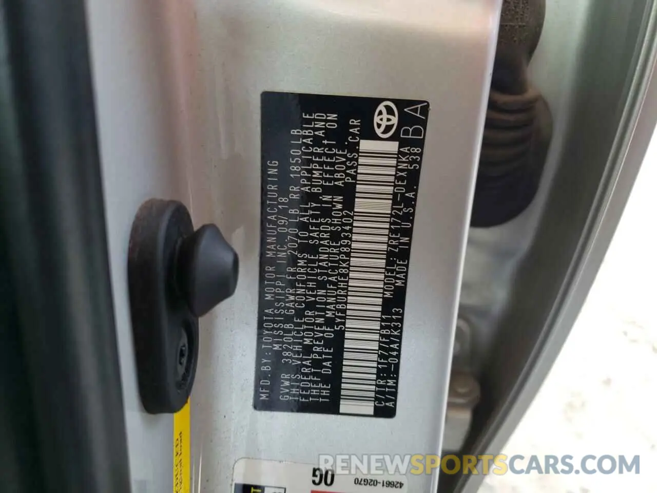 13 Photograph of a damaged car 5YFBURHE8KP893402 TOYOTA COROLLA 2019