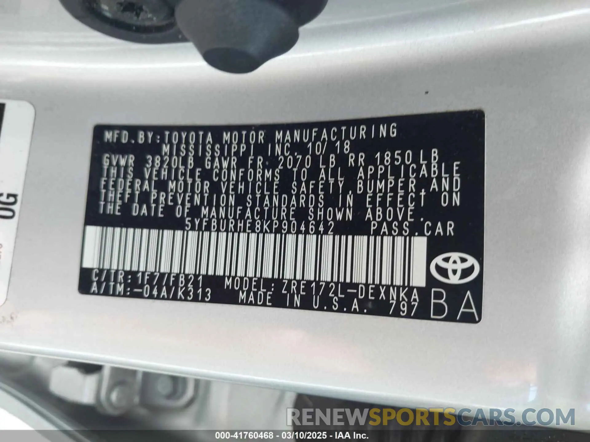 9 Photograph of a damaged car 5YFBURHE8KP904642 TOYOTA COROLLA 2019